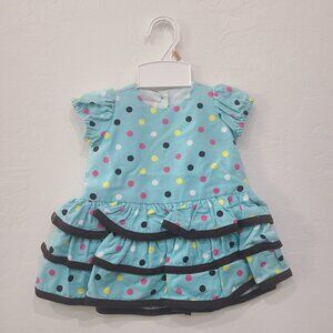 Jack & Teddy Baby Girl Dress – Blue with White Polka Dots, 3M, Cotton, Nwt